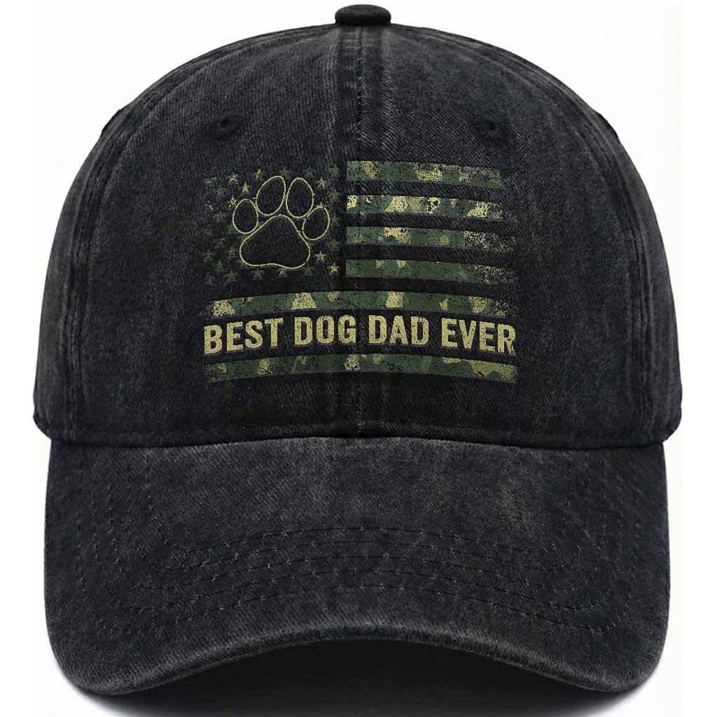 Best Dog Dad Ever Washed Cotton Baseball Cap Camo American Flag USA Fathers Day Gift for Dog Lovers