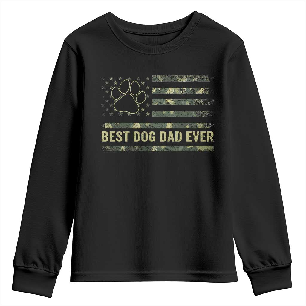 Best Dog Dad Ever Youth Sweatshirt Camo American Flag USA Fathers Day Gift for Dog Lovers - Wonder Print Shop