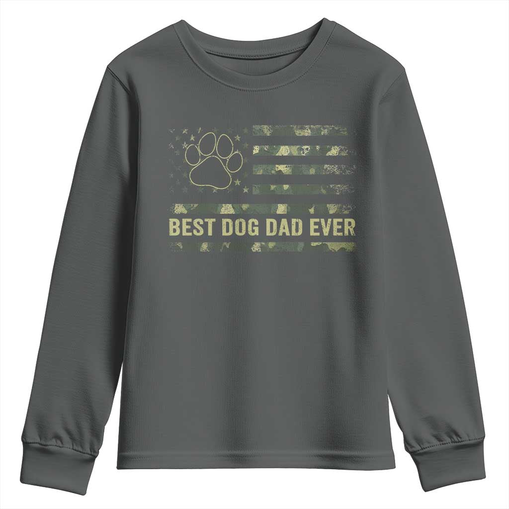 Best Dog Dad Ever Youth Sweatshirt Camo American Flag USA Fathers Day Gift for Dog Lovers - Wonder Print Shop