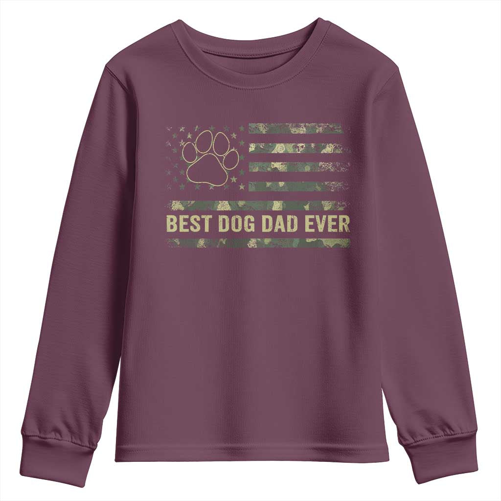 Best Dog Dad Ever Youth Sweatshirt Camo American Flag USA Fathers Day Gift for Dog Lovers - Wonder Print Shop
