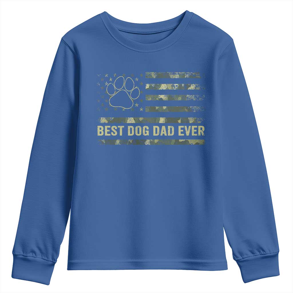Best Dog Dad Ever Youth Sweatshirt Camo American Flag USA Fathers Day Gift for Dog Lovers - Wonder Print Shop
