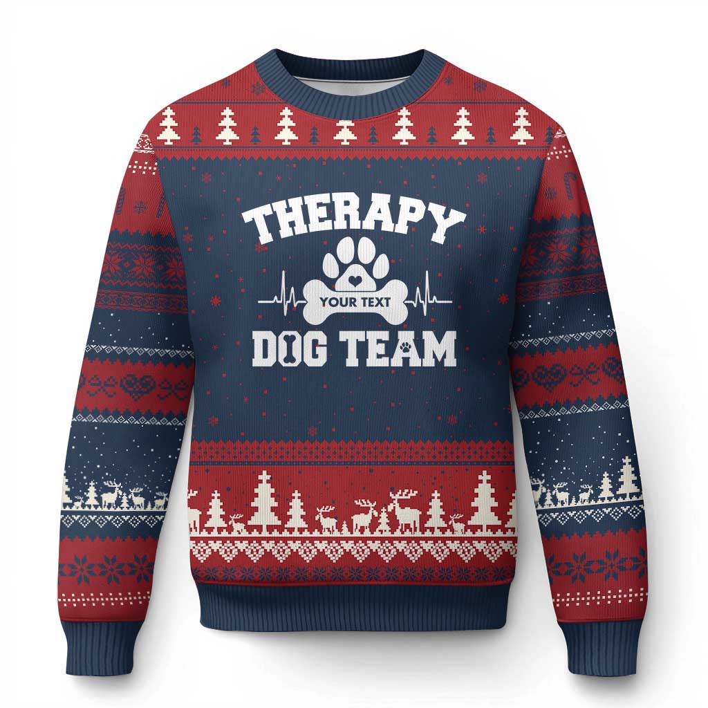 Personalized Therapy Dog Team Ugly Christmas Sweater Custom Name - Wonder Print Shop