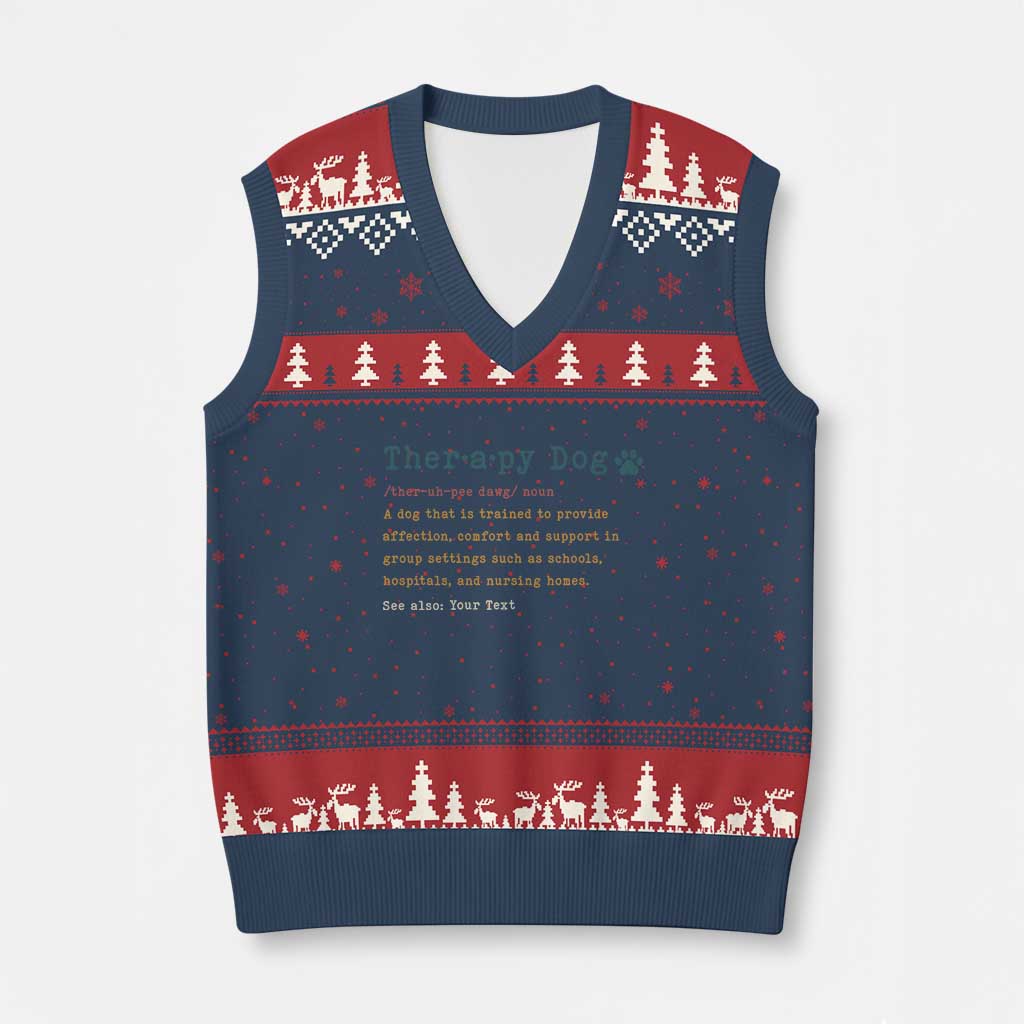 Personalized Therapy Dog V-Neck Knit Sweater Vest Retro Custom Name Pet Partners - Wonder Print Shop