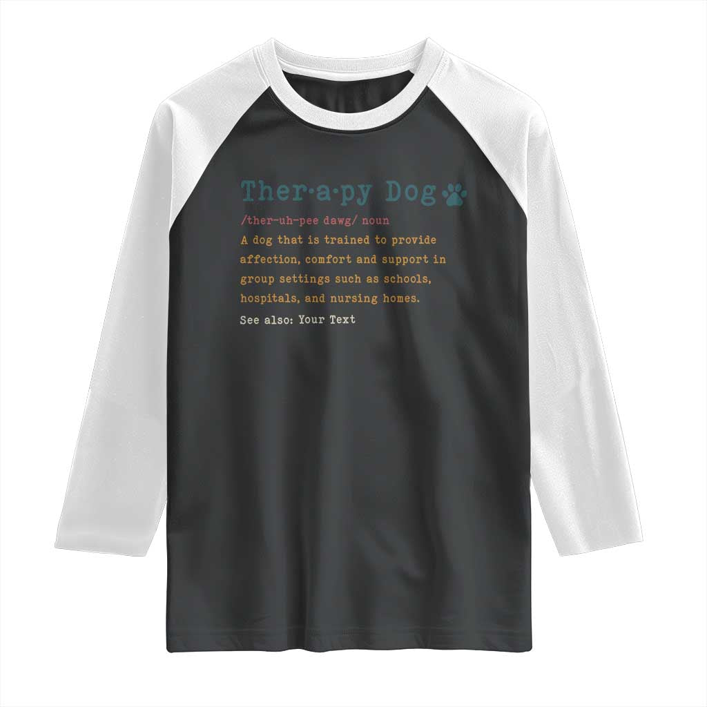 Personalized Therapy Dog Raglan Shirt Retro Custom Name Pet Partners - Wonder Print Shop