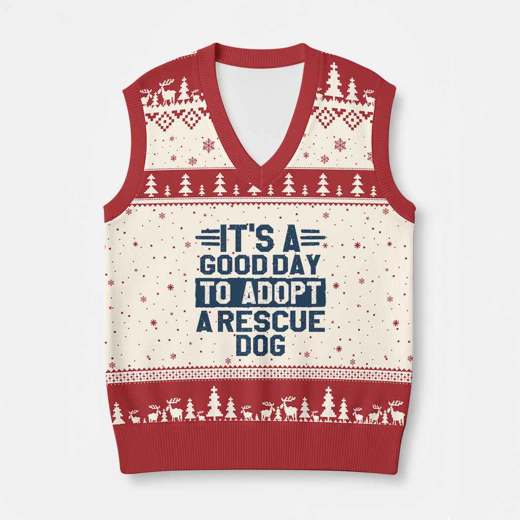 Dog Rescue V-Neck Knit Sweater Vest Its A Good Day to Adopt Rescue Dog - Wonder Print Shop