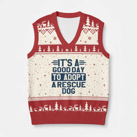 Dog Rescue V-Neck Knit Sweater Vest Its A Good Day to Adopt Rescue Dog - Wonder Print Shop