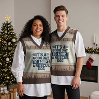 Dog Rescue V-Neck Knit Sweater Vest Its A Good Day to Adopt Rescue Dog - Wonder Print Shop