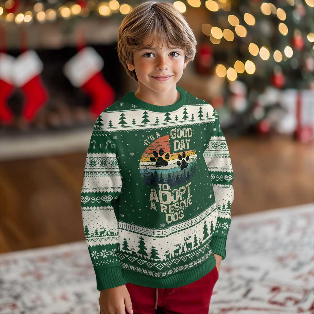 Dog Rescue Ugly Christmas Sweater Retro Its A Good Day to Adopt Rescue Dog - Wonder Print Shop