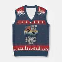 Dog Rescue V-Neck Knit Sweater Vest Retro Its A Good Day to Adopt Rescue Dog - Wonder Print Shop