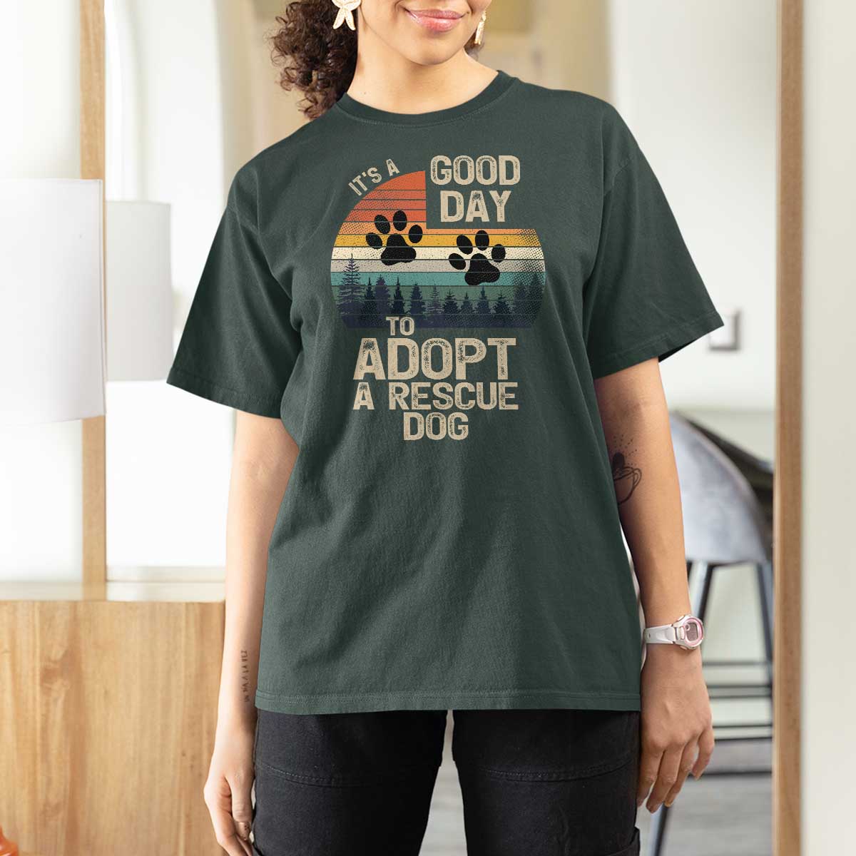 Dog Rescue T Shirt For Women Retro Its A Good Day to Adopt Rescue Dog - Wonder Print Shop