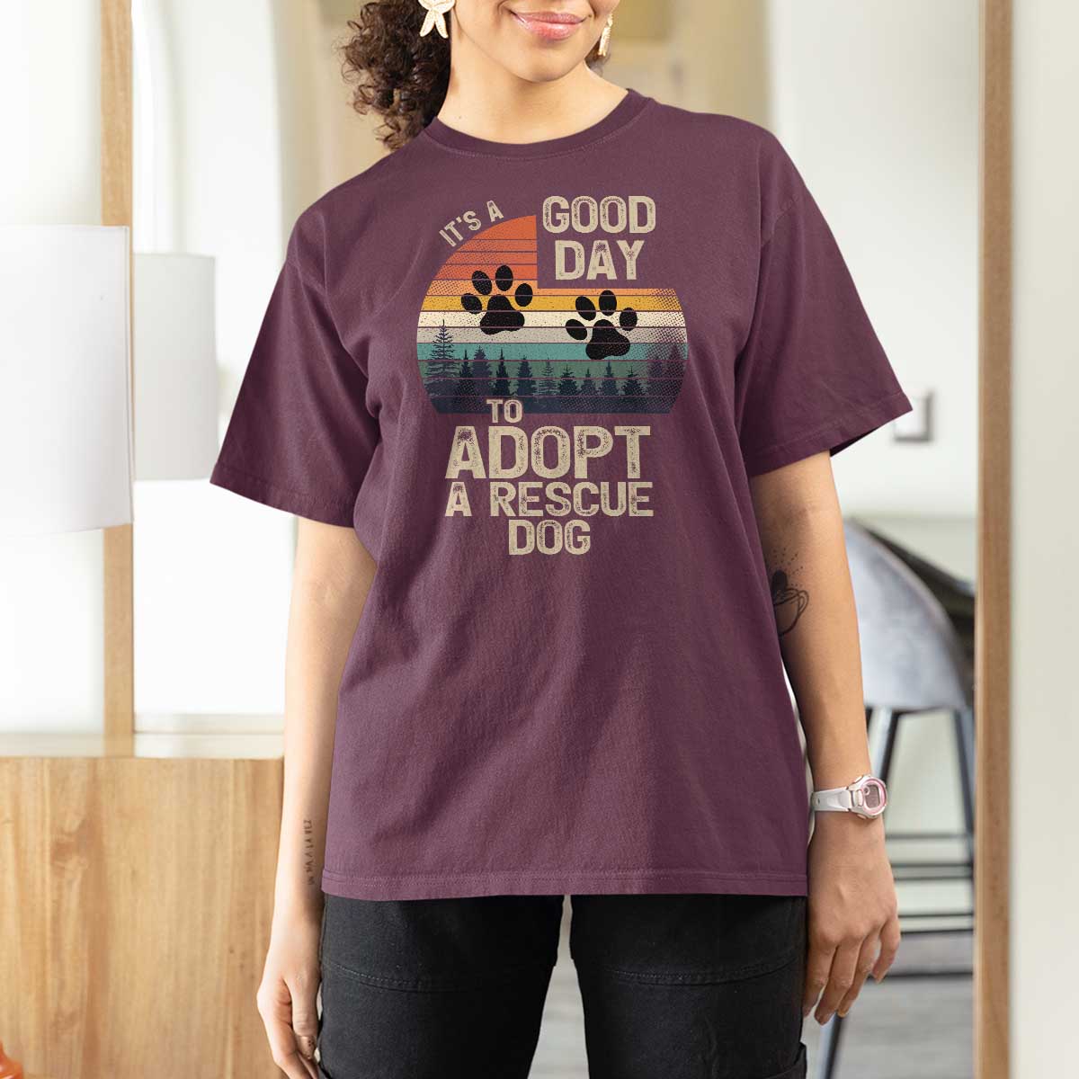 Dog Rescue T Shirt For Women Retro Its A Good Day to Adopt Rescue Dog - Wonder Print Shop