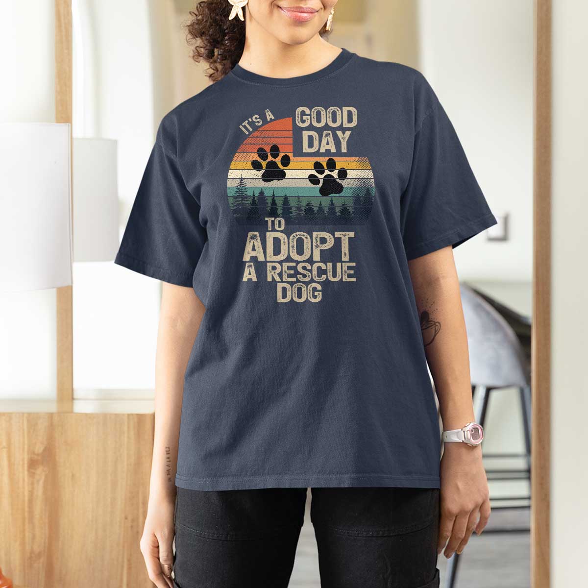 Dog Rescue T Shirt For Women Retro Its A Good Day to Adopt Rescue Dog - Wonder Print Shop