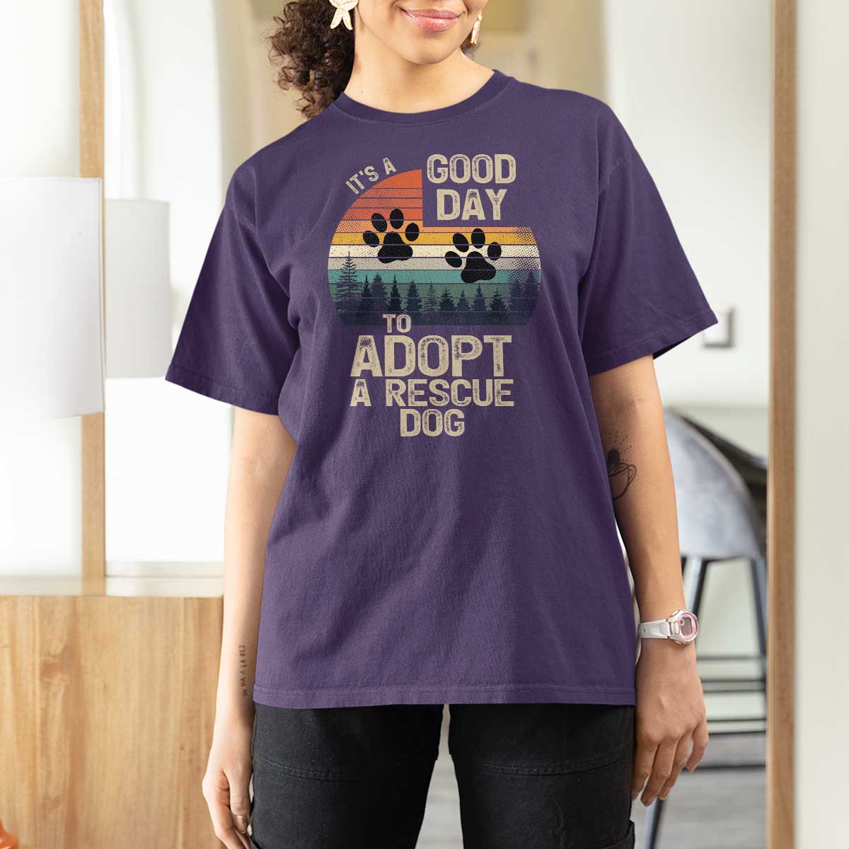 Dog Rescue T Shirt For Women Retro Its A Good Day to Adopt Rescue Dog - Wonder Print Shop