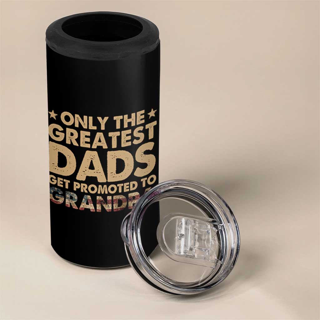 Greatest Dads Get Promoted To Grandpa 4 in 1 Can Cooler Tumbler Retro American Flag Fathers Day New Grandpa Gift