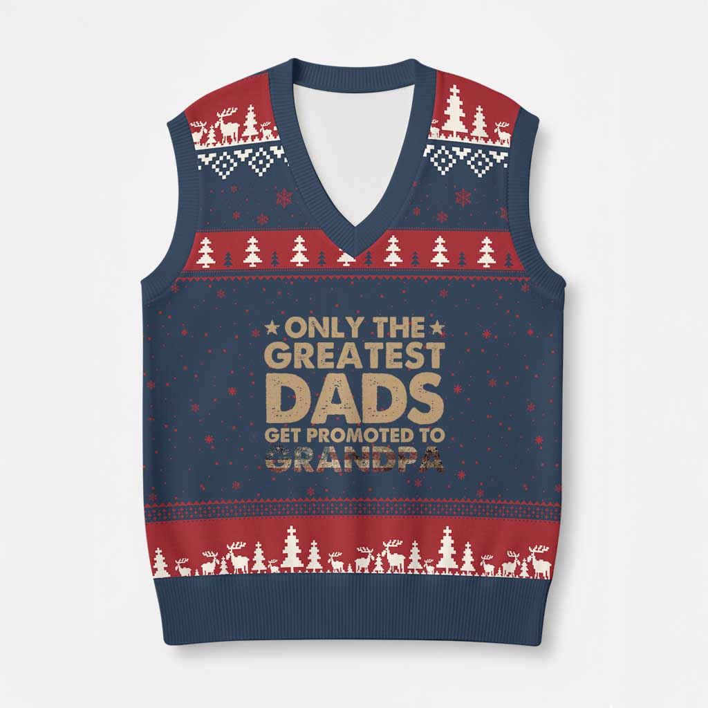 Greatest Dads Get Promoted To Grandpa V-Neck Knit Sweater Vest Retro American Flag Fathers Day New Grandpa Gift