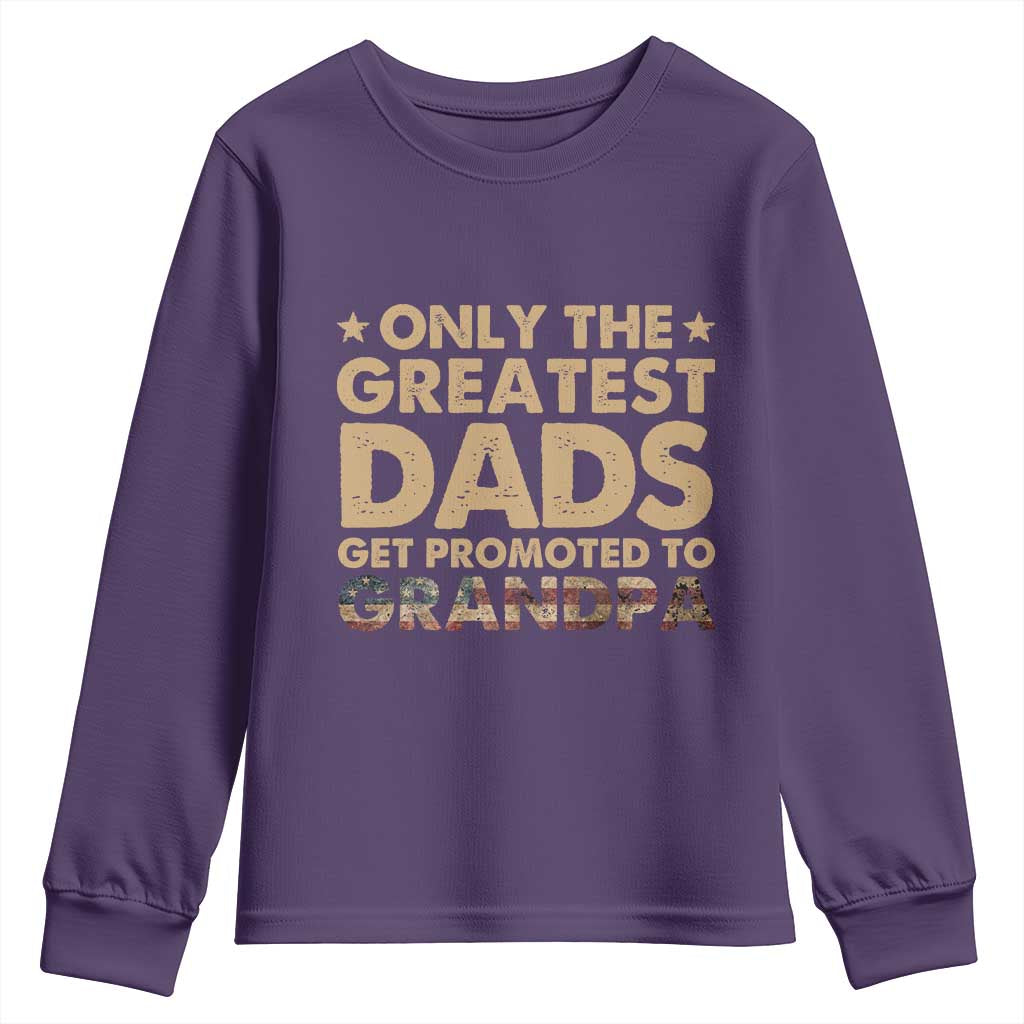 Greatest Dads Get Promoted To Grandpa Youth Sweatshirt Retro American Flag Fathers Day New Grandpa Gift
