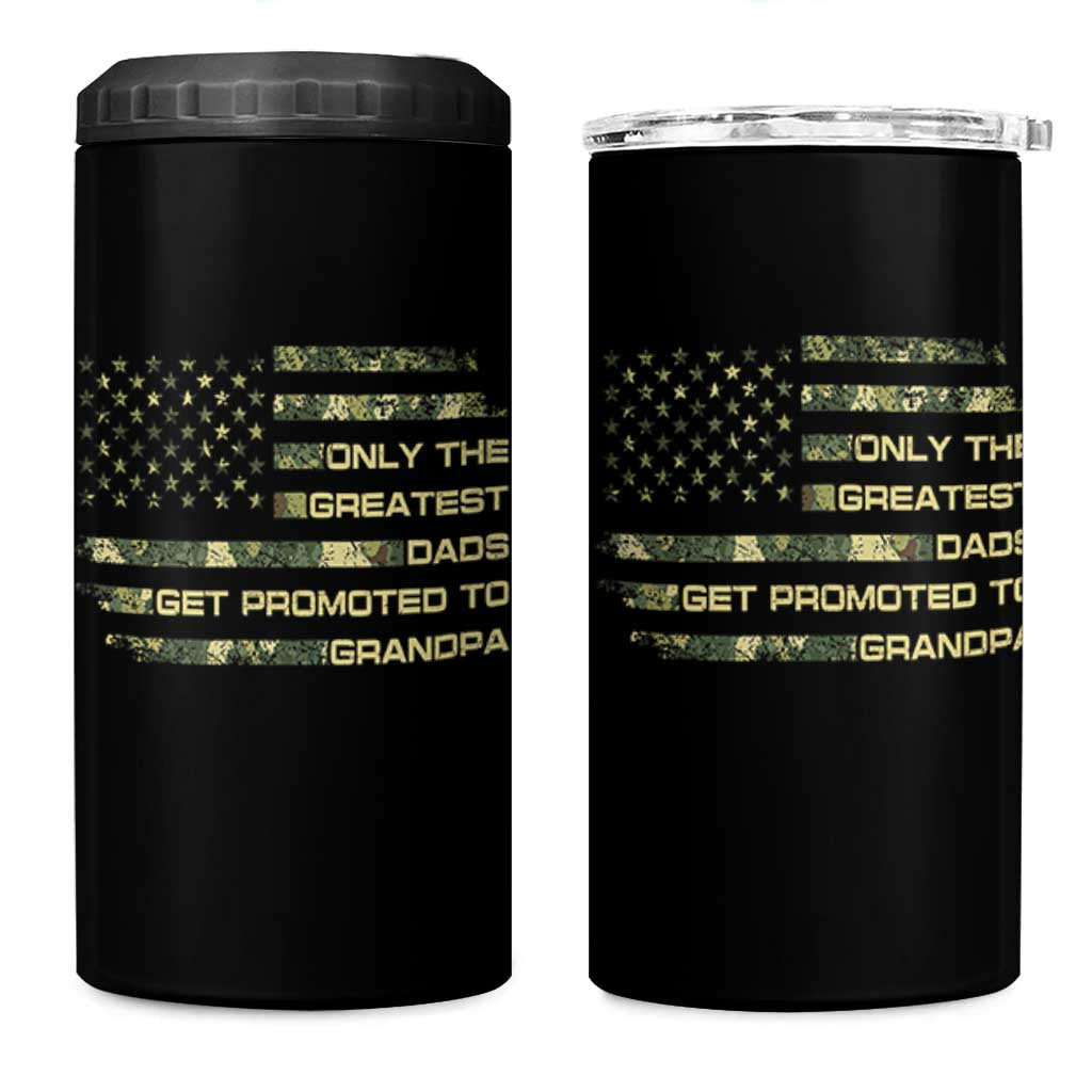 Greatest Dads Get Promoted To Grandpa 4 in 1 Can Cooler Tumbler Retro Camo American Flag New Grandpa Gift