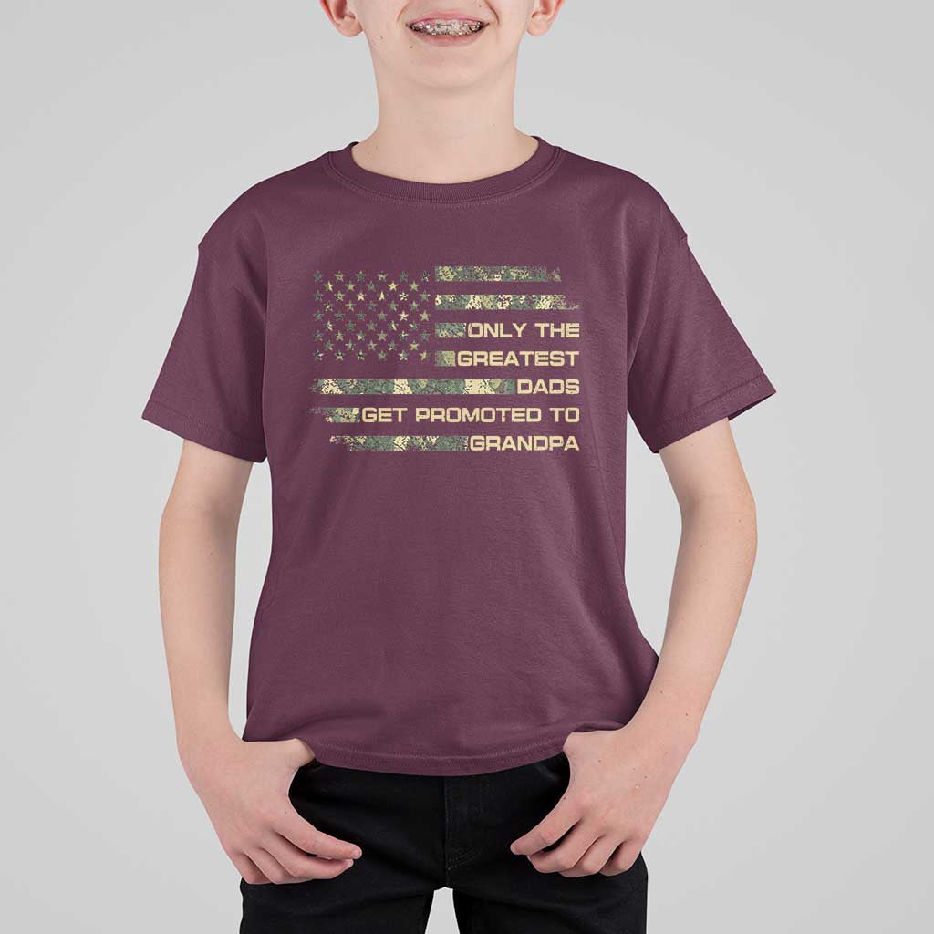 Greatest Dads Get Promoted To Grandpa T Shirt For Kid Retro Camo American Flag New Grandpa Gift