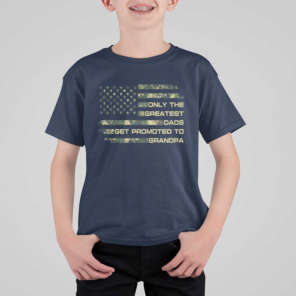 Greatest Dads Get Promoted To Grandpa T Shirt For Kid Retro Camo American Flag New Grandpa Gift