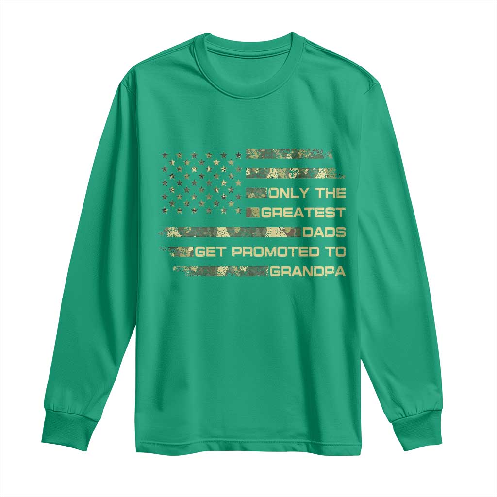 Greatest Dads Get Promoted To Grandpa Long Sleeve Shirt Retro Camo American Flag New Grandpa Gift