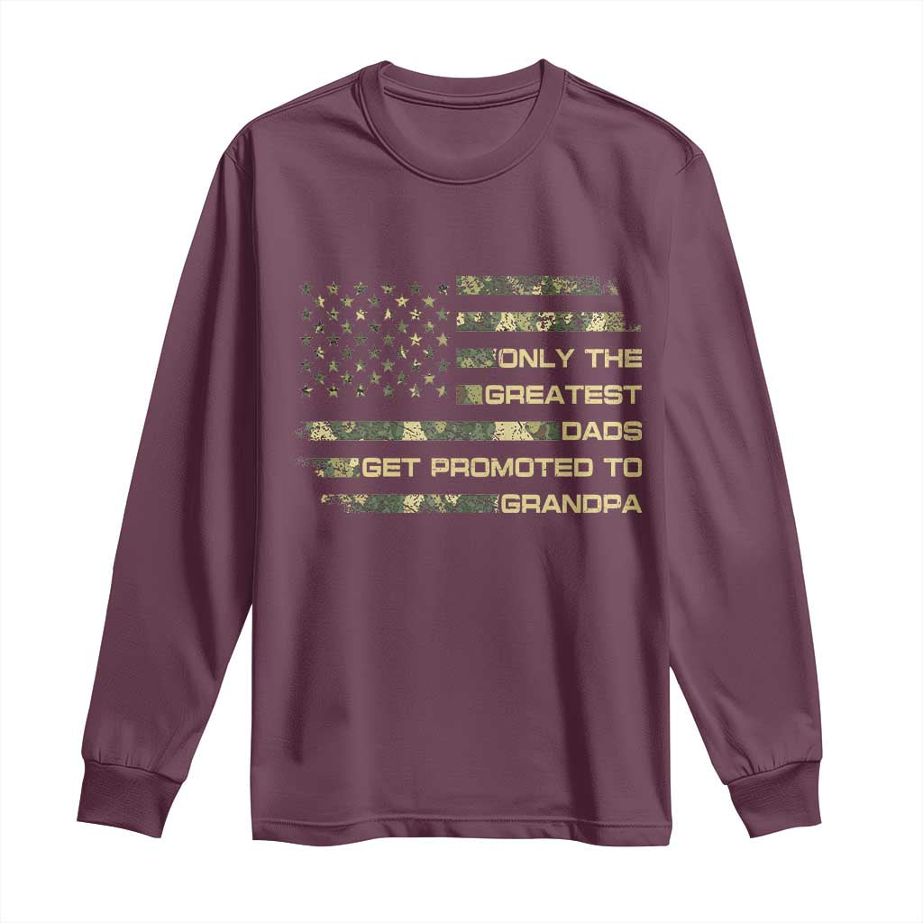 Greatest Dads Get Promoted To Grandpa Long Sleeve Shirt Retro Camo American Flag New Grandpa Gift