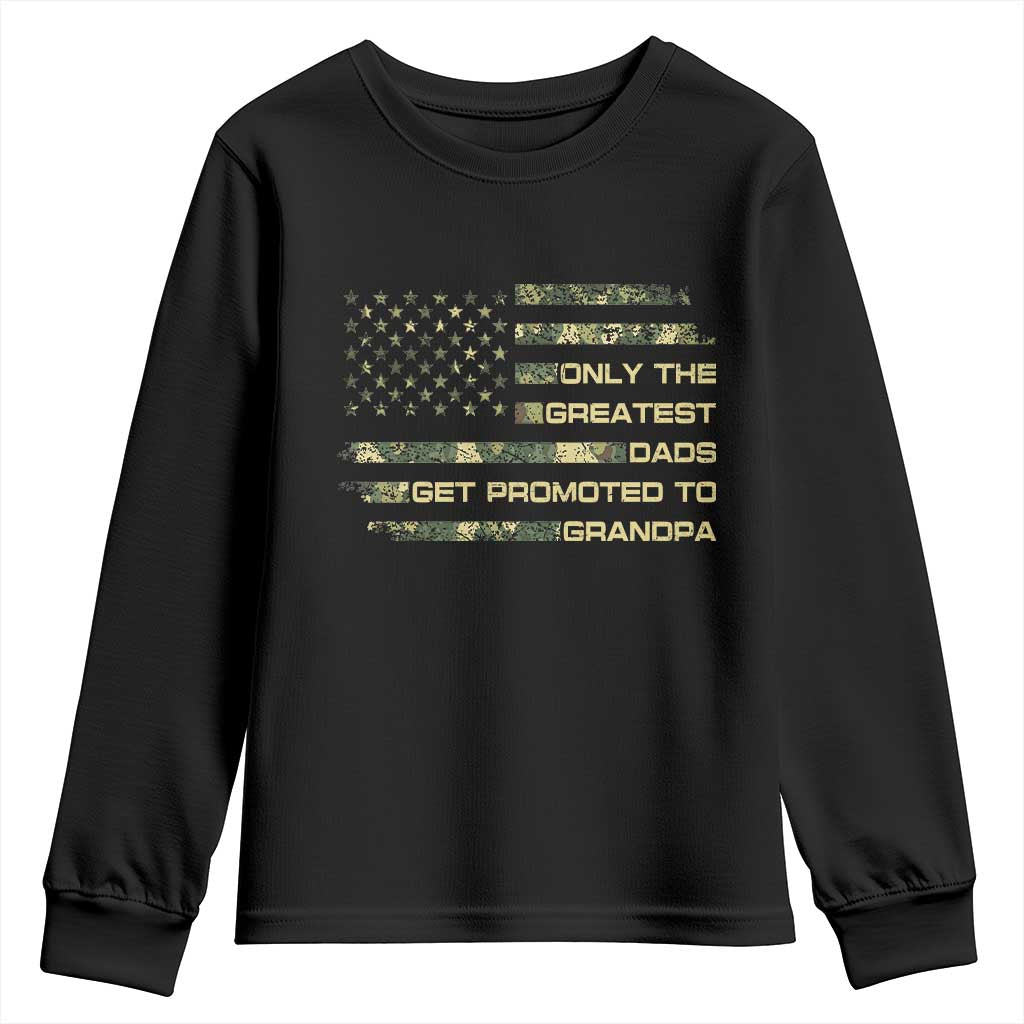 Greatest Dads Get Promoted To Grandpa Youth Sweatshirt Retro Camo American Flag New Grandpa Gift