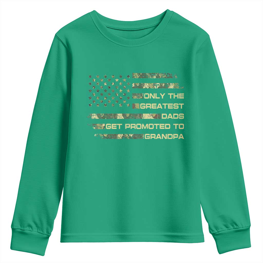 Greatest Dads Get Promoted To Grandpa Youth Sweatshirt Retro Camo American Flag New Grandpa Gift
