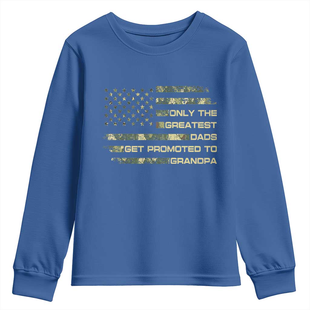 Greatest Dads Get Promoted To Grandpa Youth Sweatshirt Retro Camo American Flag New Grandpa Gift