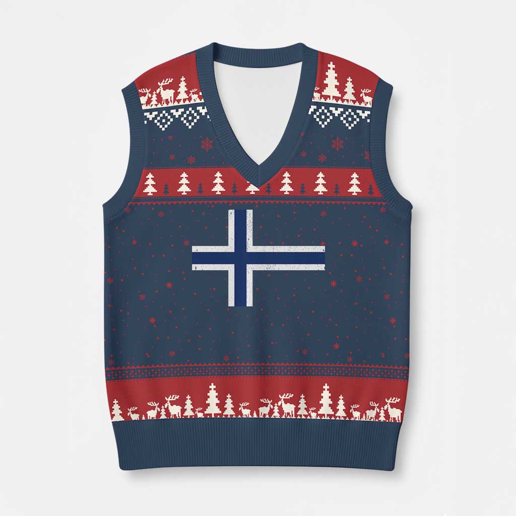 Norway Flag V-Neck Knit Sweater Vest Distressed Norwegian Norge Nordic Red White Blue Symbol