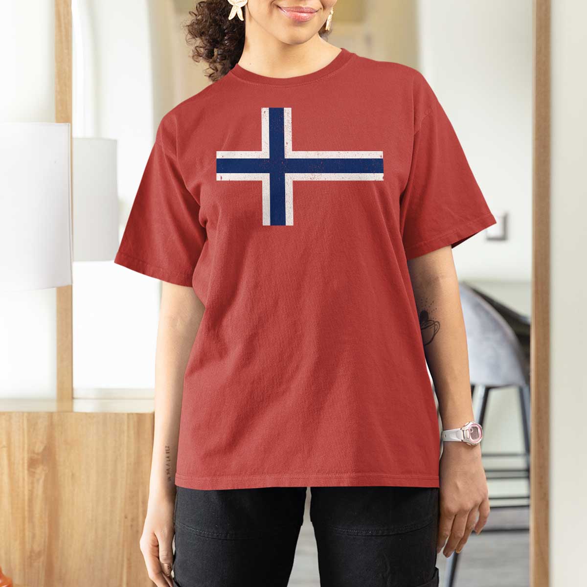 Norway Flag T Shirt For Women Distressed Norwegian Norge Nordic Red White Blue Symbol