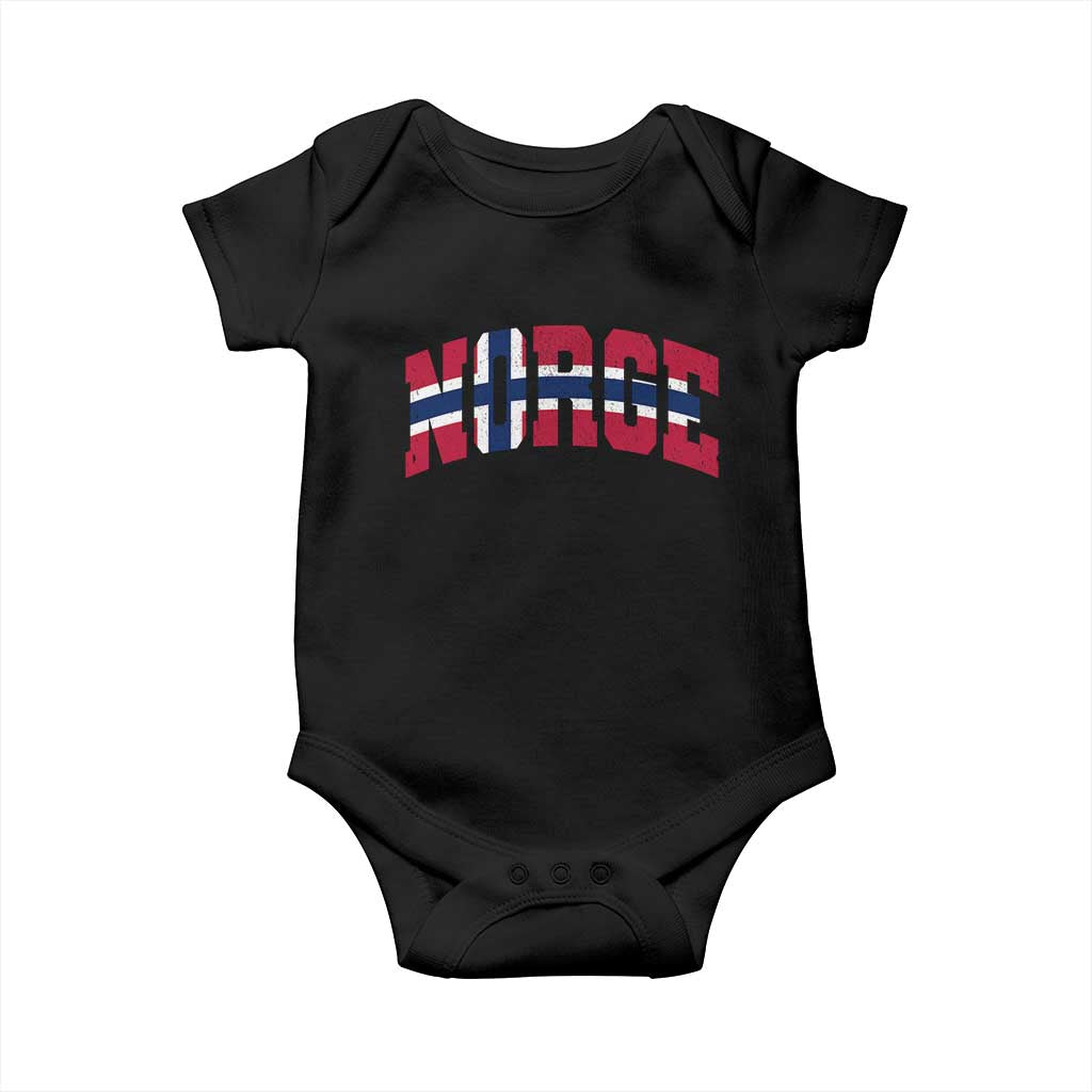 Norge Flag Baby Onesie Varsity Lettering Vintage Distressed Norway Norwegian Pride Scandinavian