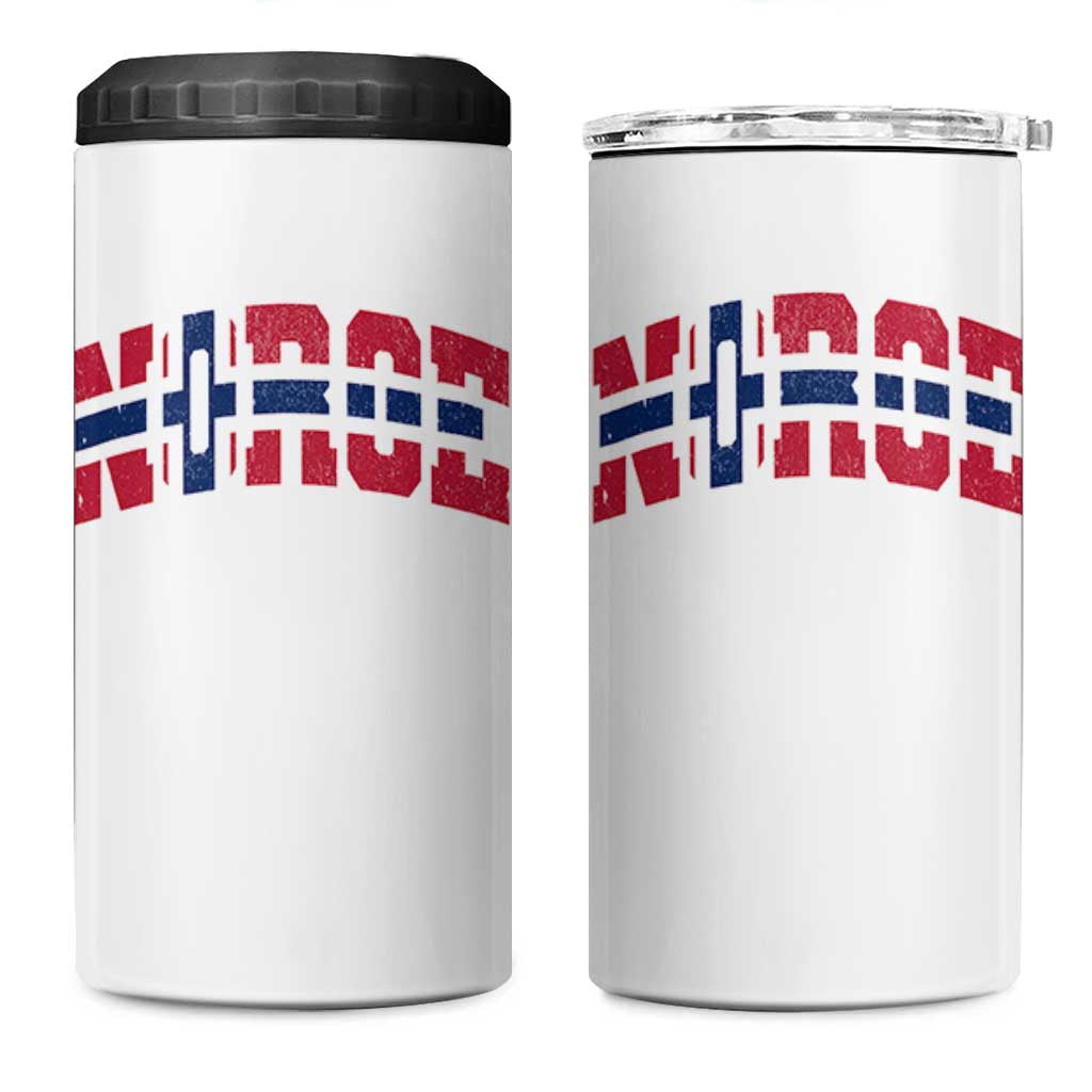 Norge Flag 4 in 1 Can Cooler Tumbler Varsity Lettering Vintage Distressed Norway Norwegian Pride Scandinavian