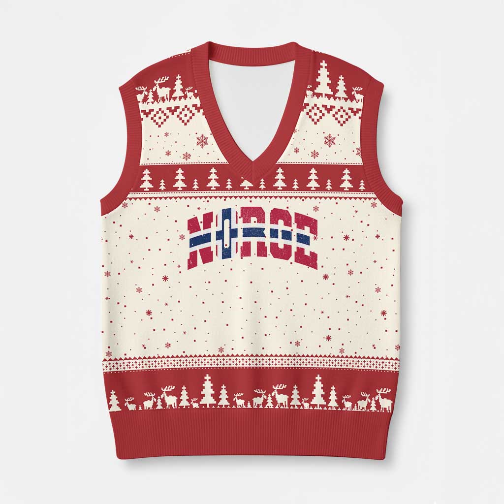Norge Flag V-Neck Knit Sweater Vest Varsity Lettering Vintage Distressed Norway Norwegian Pride Scandinavian
