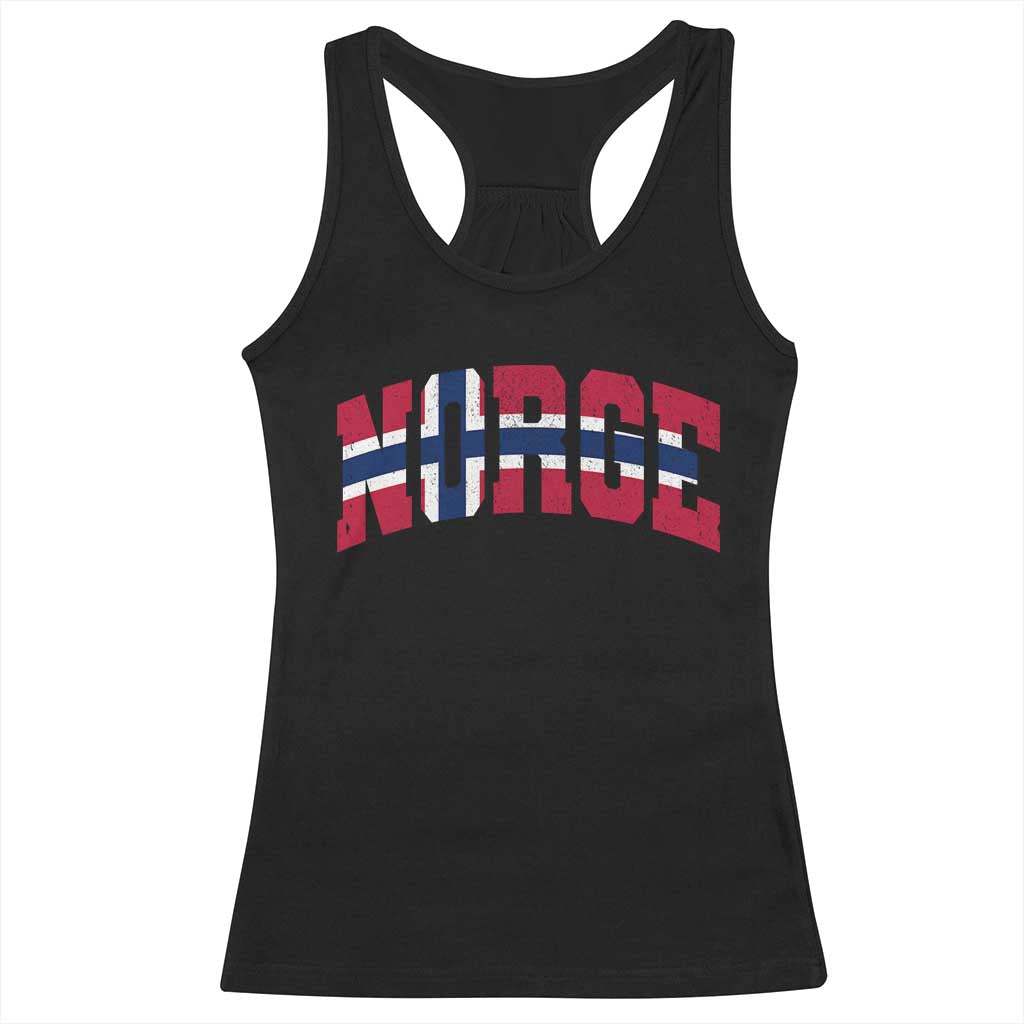 Norge Flag Racerback Tank Top Varsity Lettering Vintage Distressed Norway Norwegian Pride Scandinavian