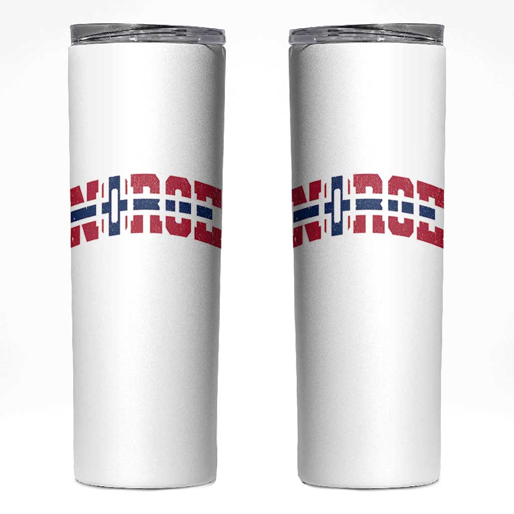 Norge Flag Skinny Tumbler Varsity Lettering Vintage Distressed Norway Norwegian Pride Scandinavian