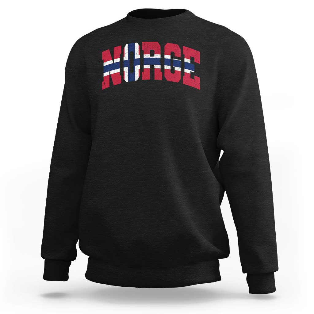 Norge Flag Sweatshirt Varsity Lettering Vintage Distressed Norway Norwegian Pride Scandinavian