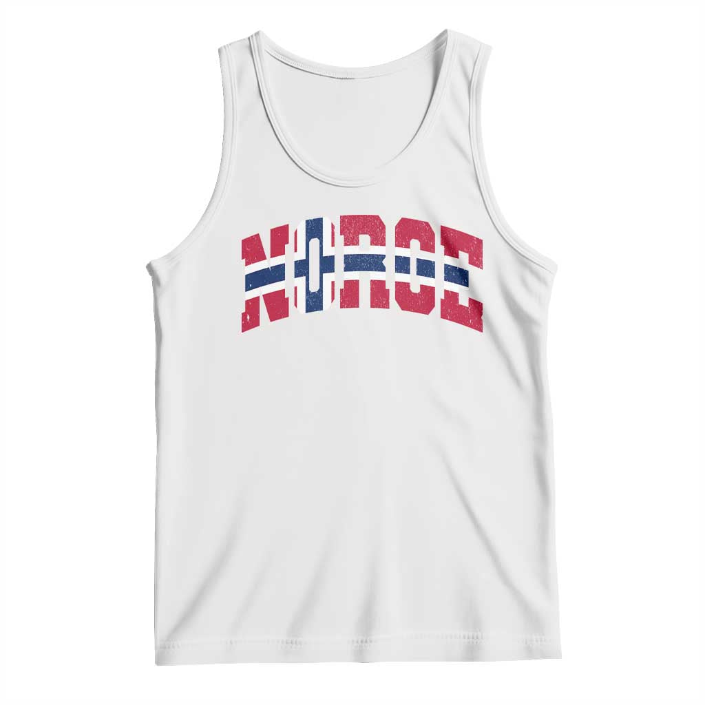 Norge Flag Tank Top Varsity Lettering Vintage Distressed Norway Norwegian Pride Scandinavian