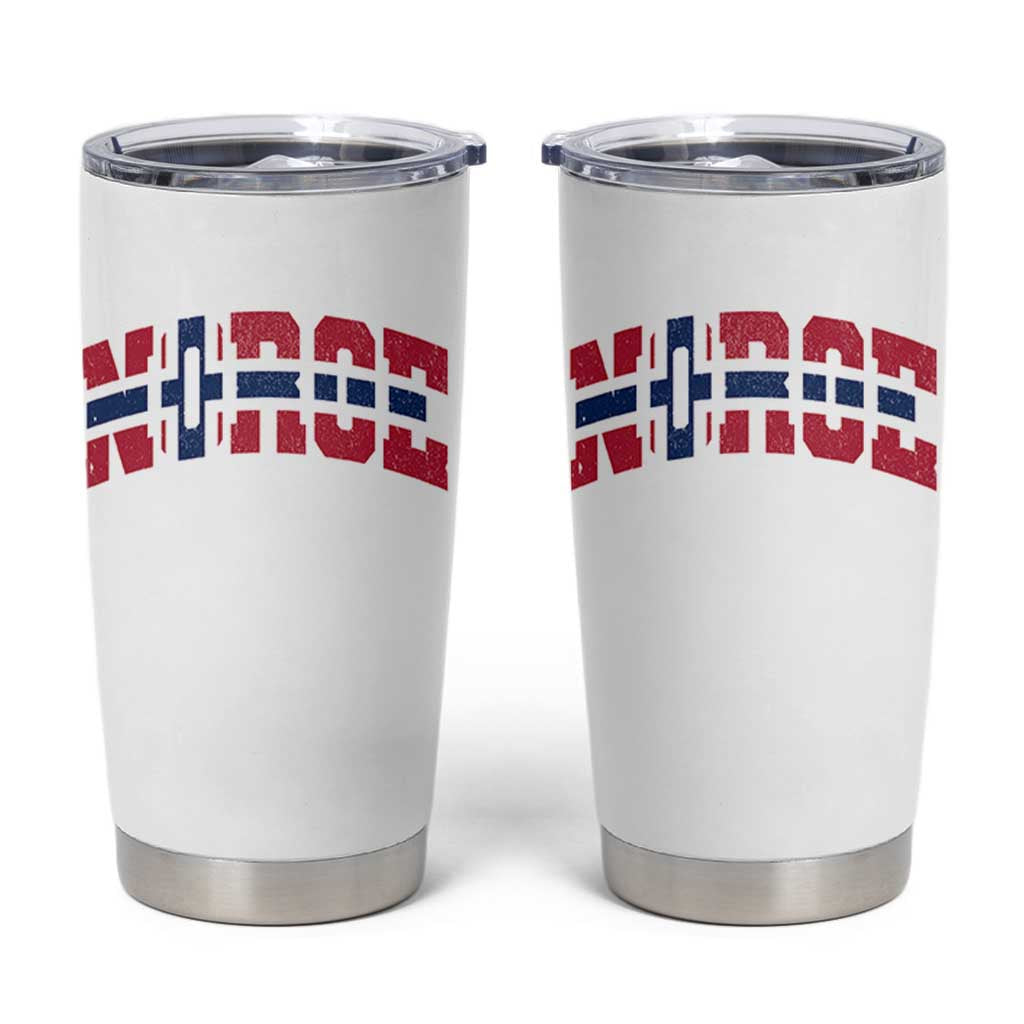 Norge Flag Tumbler Cup Varsity Lettering Vintage Distressed Norway Norwegian Pride Scandinavian