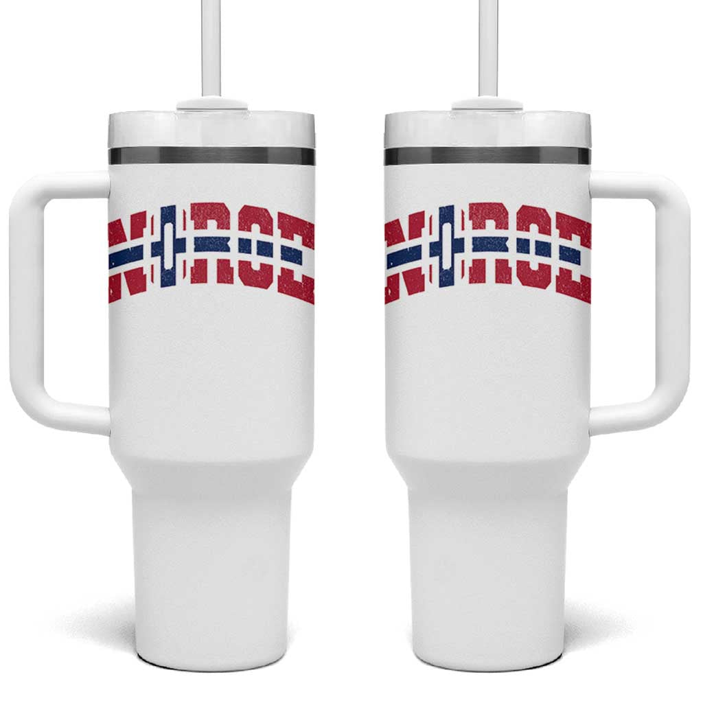 Norge Flag Tumbler With Handle Varsity Lettering Vintage Distressed Norway Norwegian Pride Scandinavian