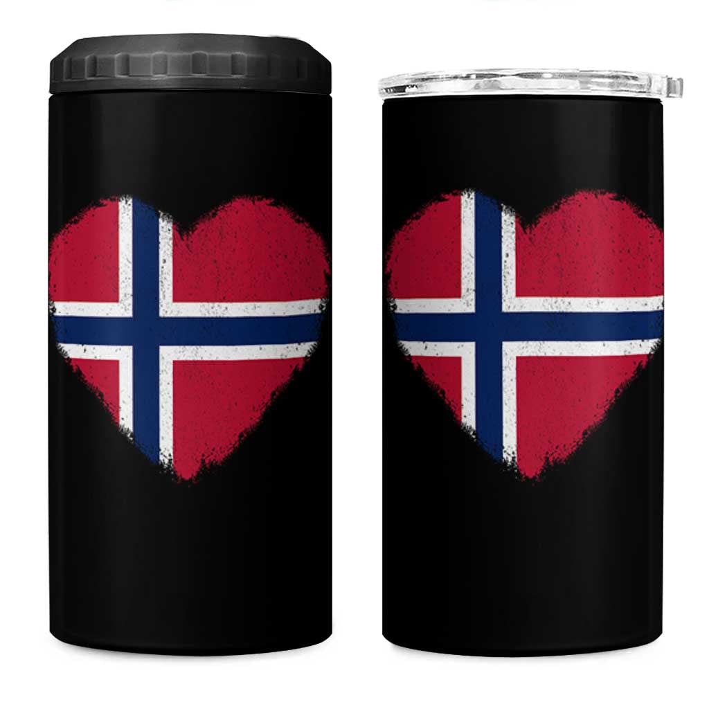 Norway Flag Heart 4 in 1 Can Cooler Tumbler Vintage Distressed Norge Norwegian Pride Patriotic Scandinavian Love Graphic