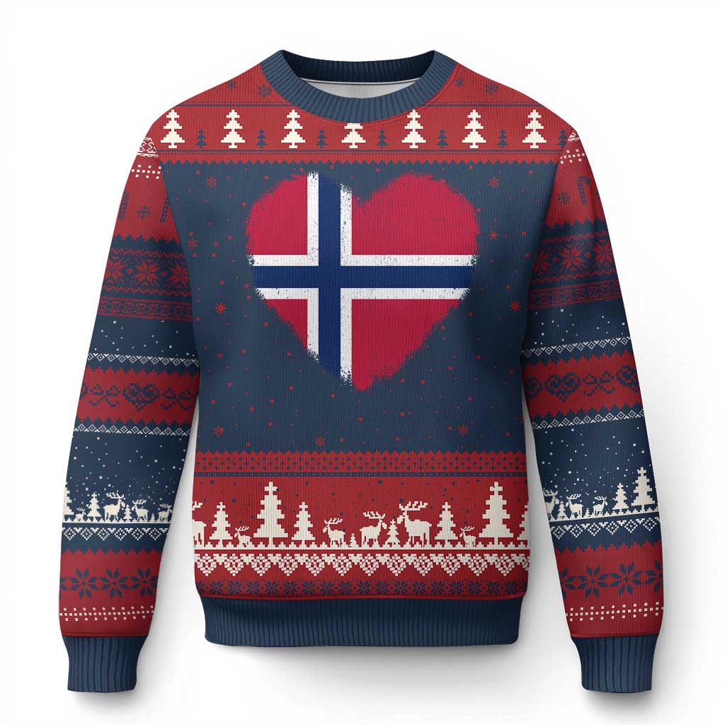 Norway Flag Heart Ugly Christmas Sweater Vintage Distressed Norge Norwegian Pride Patriotic Scandinavian Love Graphic