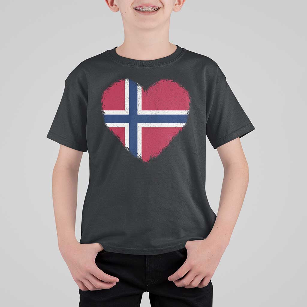 Norway Flag Heart T Shirt For Kid Vintage Distressed Norge Norwegian Pride Patriotic Scandinavian Love Graphic