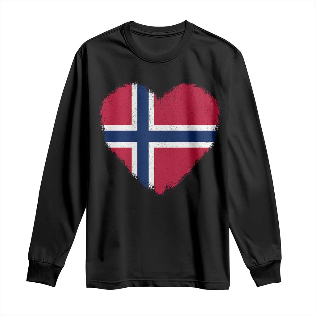 Norway Flag Heart Long Sleeve Shirt Vintage Distressed Norge Norwegian Pride Patriotic Scandinavian Love Graphic