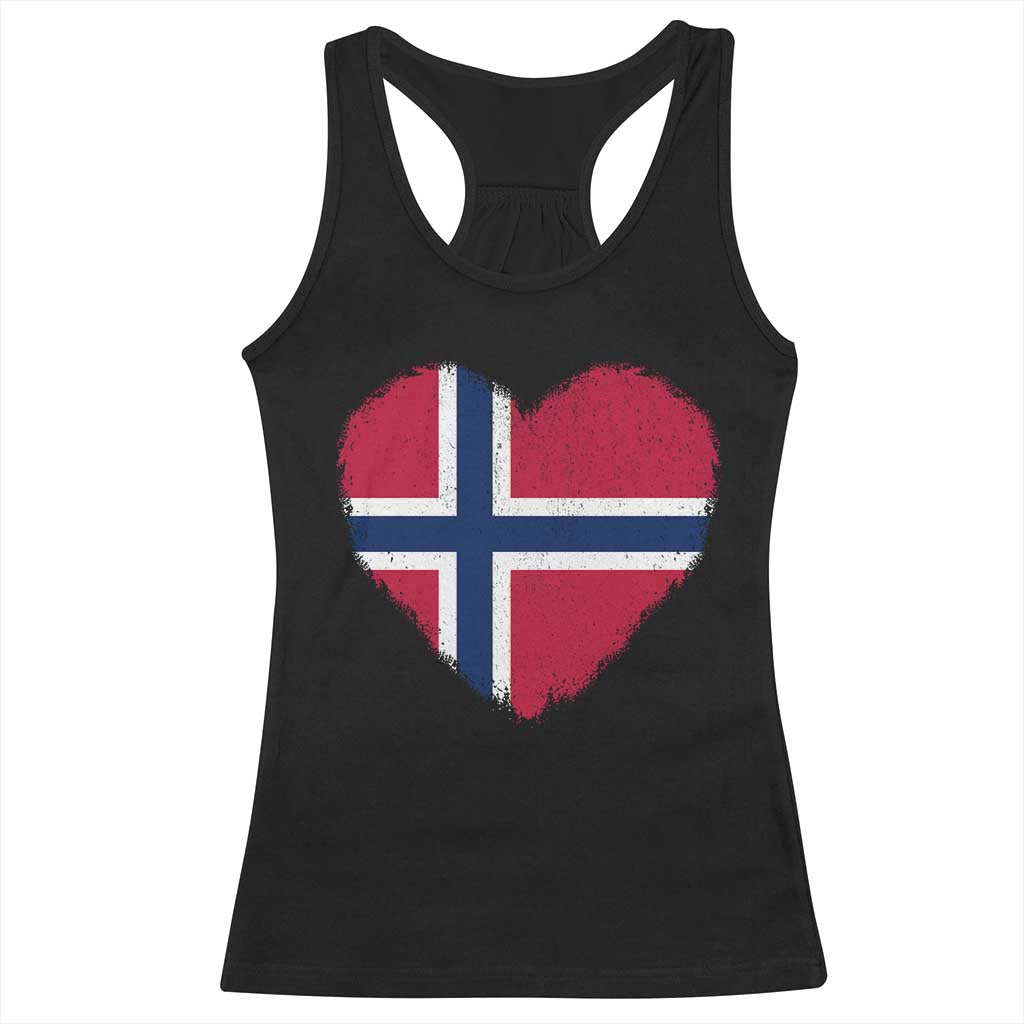 Norway Flag Heart Racerback Tank Top Vintage Distressed Norge Norwegian Pride Patriotic Scandinavian Love Graphic