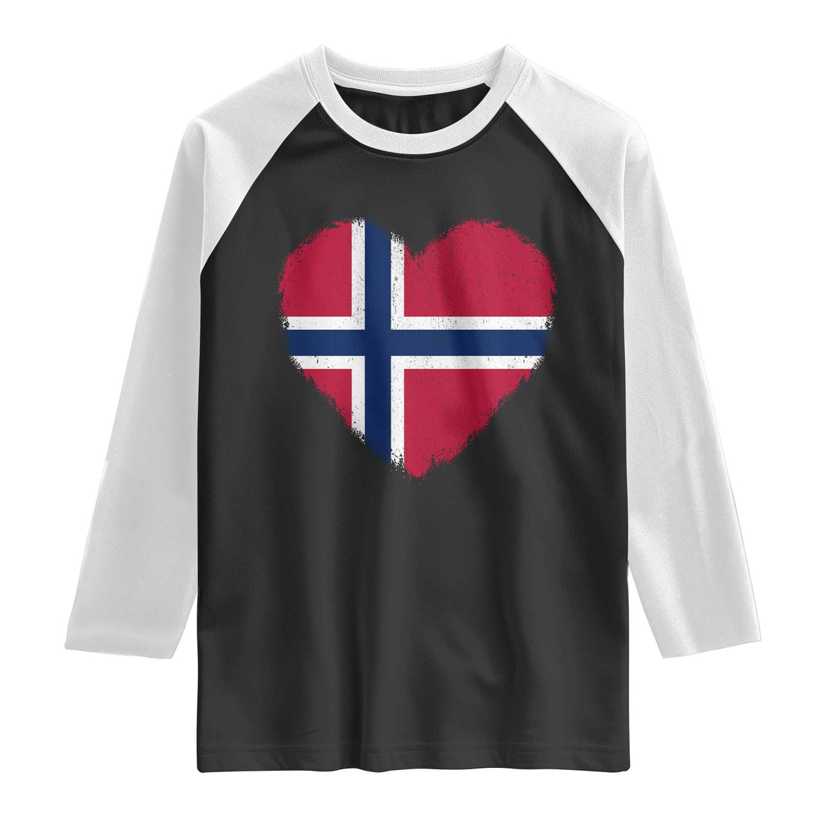 Norway Flag Heart Raglan Shirt Vintage Distressed Norge Norwegian Pride Patriotic Scandinavian Love Graphic