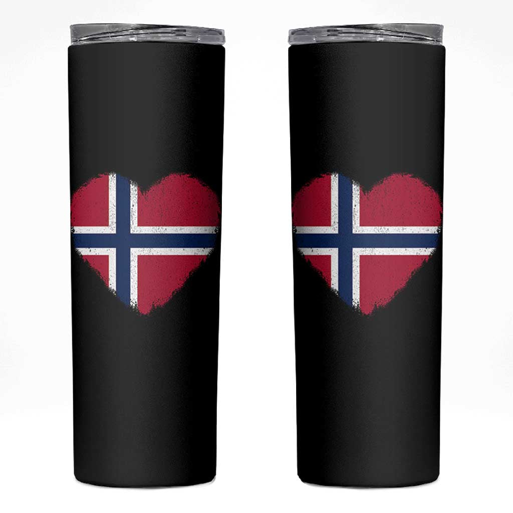 Norway Flag Heart Skinny Tumbler Vintage Distressed Norge Norwegian Pride Patriotic Scandinavian Love Graphic