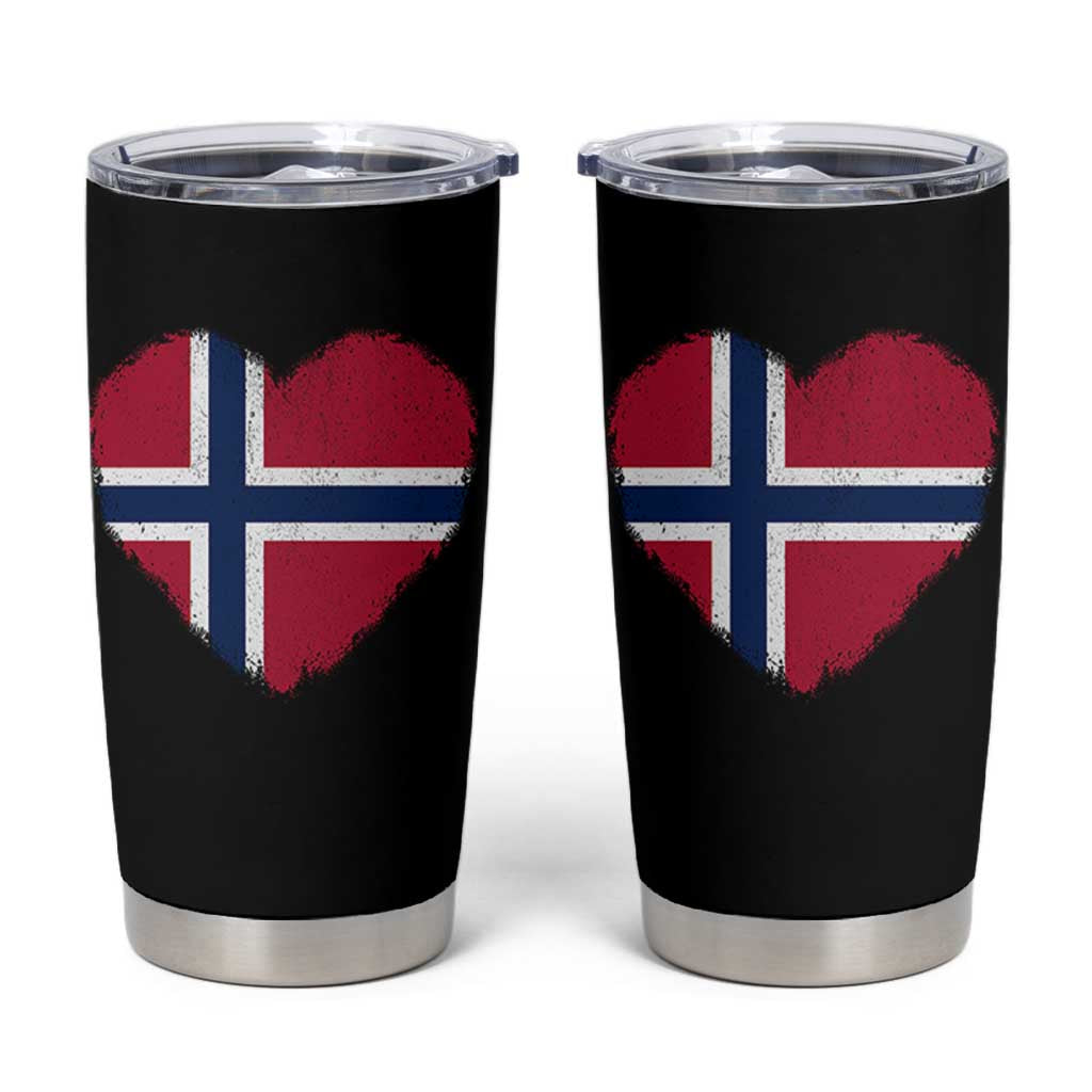 Norway Flag Heart Tumbler Cup Vintage Distressed Norge Norwegian Pride Patriotic Scandinavian Love Graphic