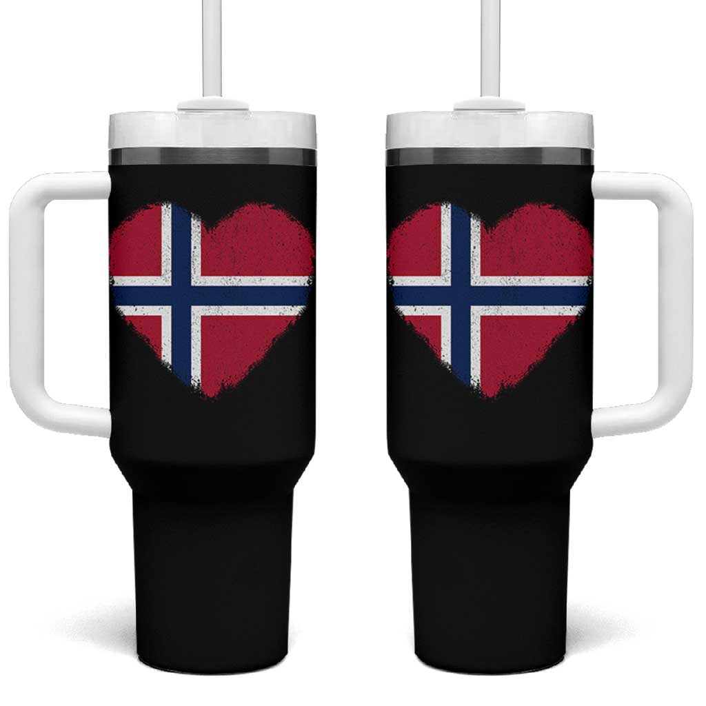 Norway Flag Heart Tumbler With Handle Vintage Distressed Norge Norwegian Pride Patriotic Scandinavian Love Graphic