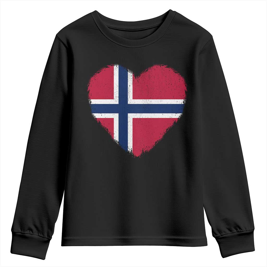 Norway Flag Heart Youth Sweatshirt Vintage Distressed Norge Norwegian Pride Patriotic Scandinavian Love Graphic