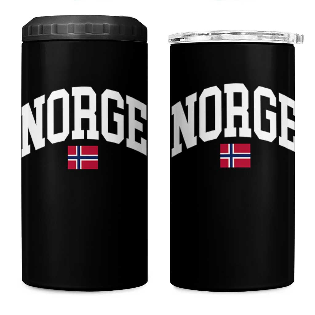 Norge Norway Flag 4 in 1 Can Cooler Tumbler Retro Varsity Lettering Norwegian Pride Scandinavian Heritage Graphic